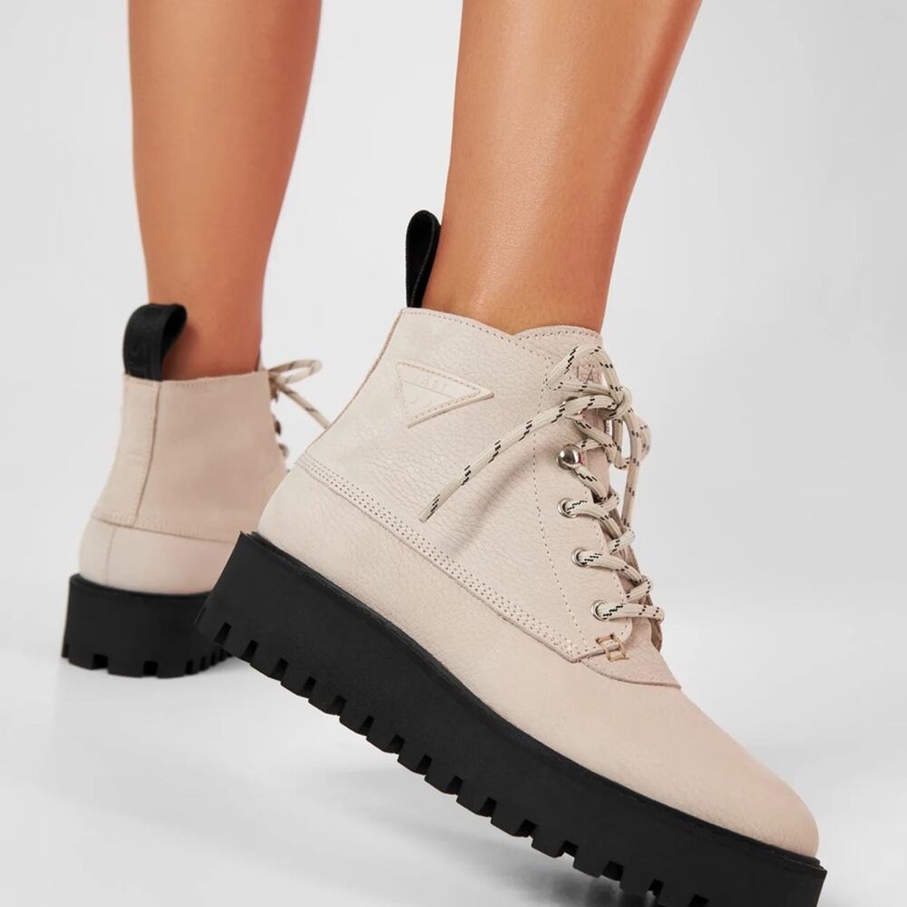 Last Rock Nubuck Leather Chunky Platform Sole Lace Up Boot 36 / 6 -7 Blush Pink - Picture 4 of 12
